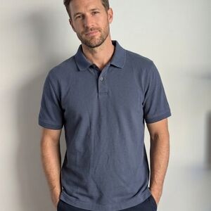 L.L. Bean Men's Traditional Fit Pique Polo Shirt Navy Blue Cotton Size L REG